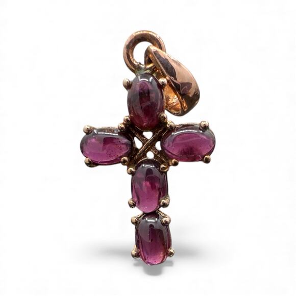 Natural Rhodolite Garnet Copper Cross Pendant Handmade Chain Sold Separately - Picture 5 of 5